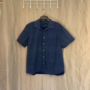 Toscano Mens Short Sleeve Shirt Blue Button up Size XL‎